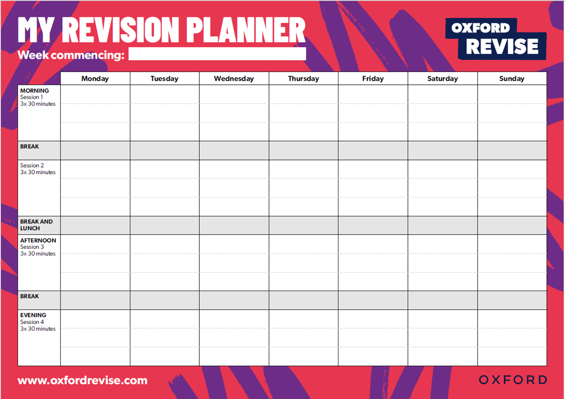Oxford Revise Weekly planner template