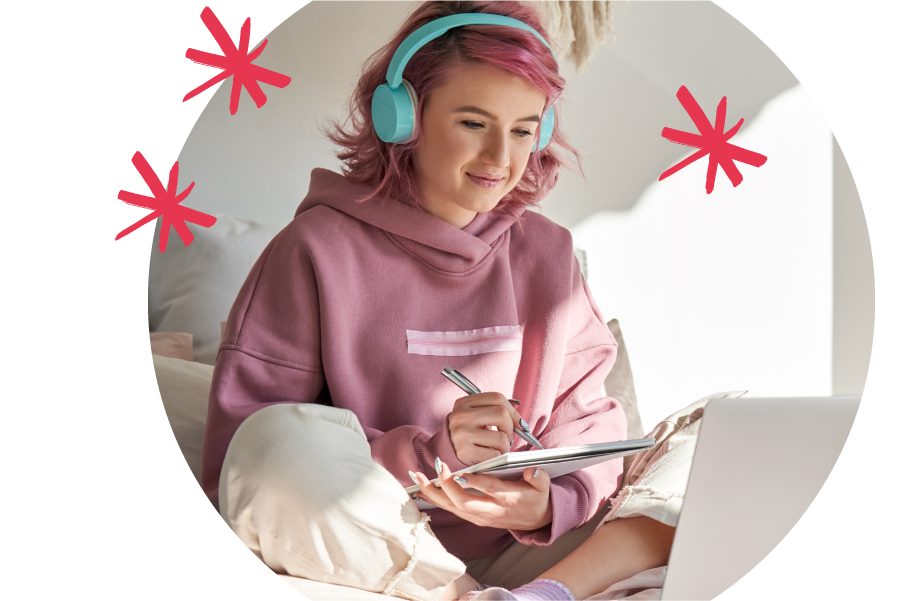 Photo of female student revising on her laptop