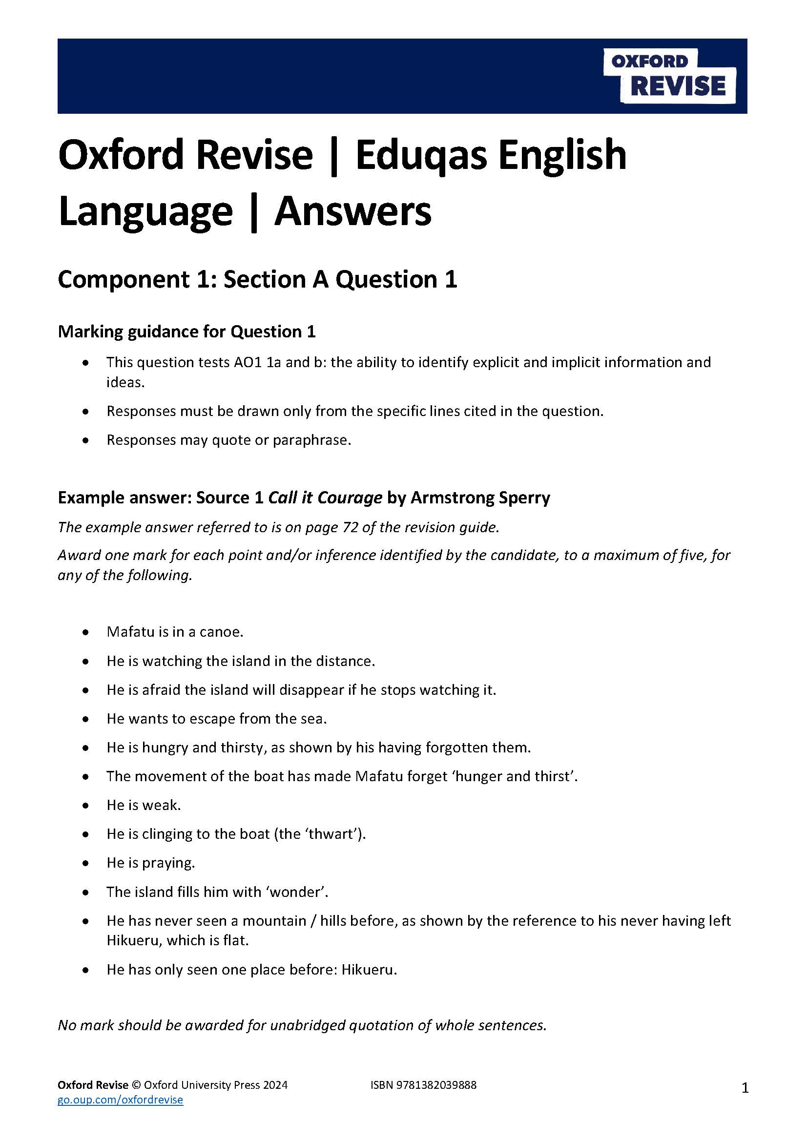 Oxford Revise Eduqas GCSE English Language Component 1 Answers
