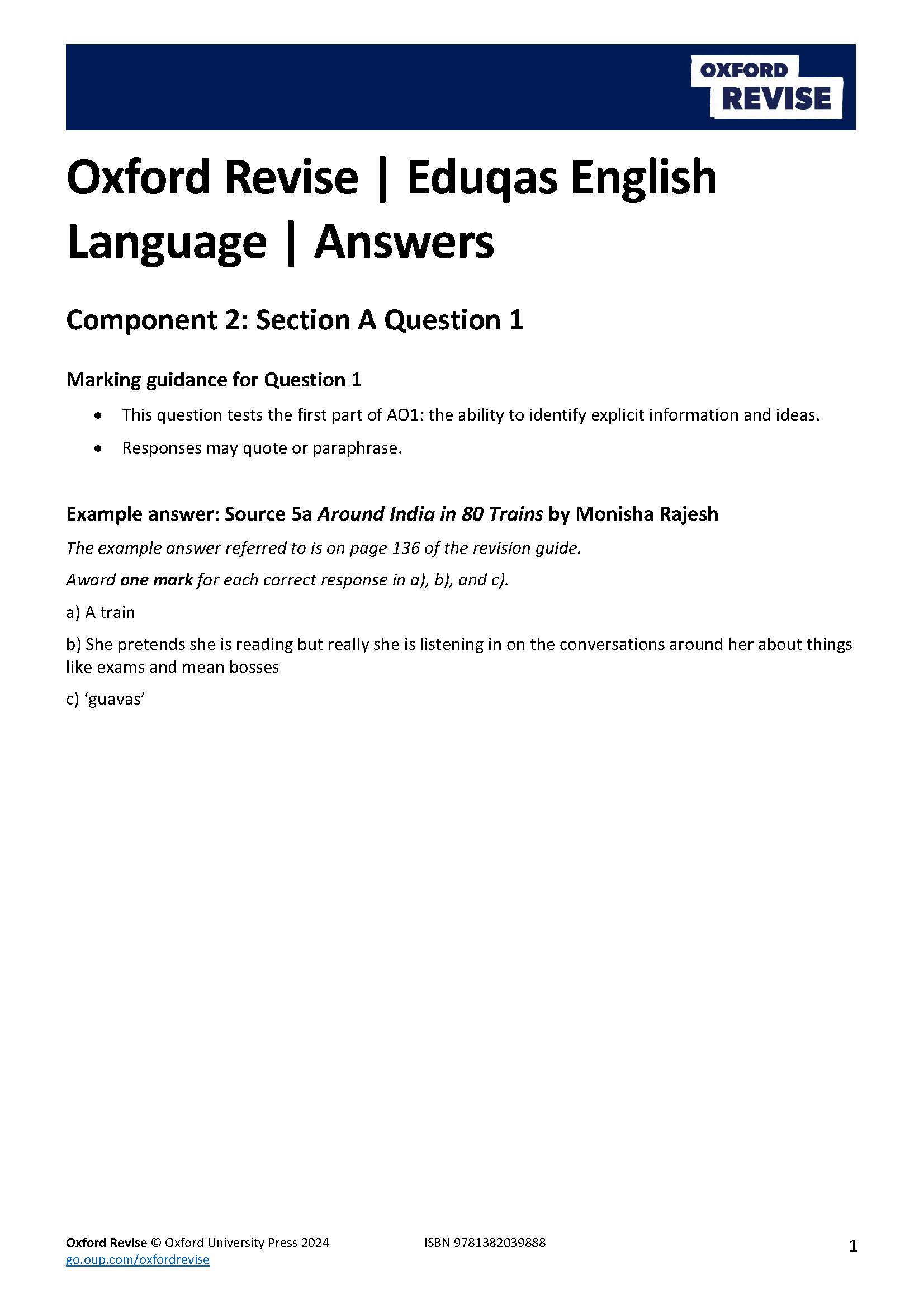 Oxford Revise Eduqas GCSE English Language Component 2 Answers