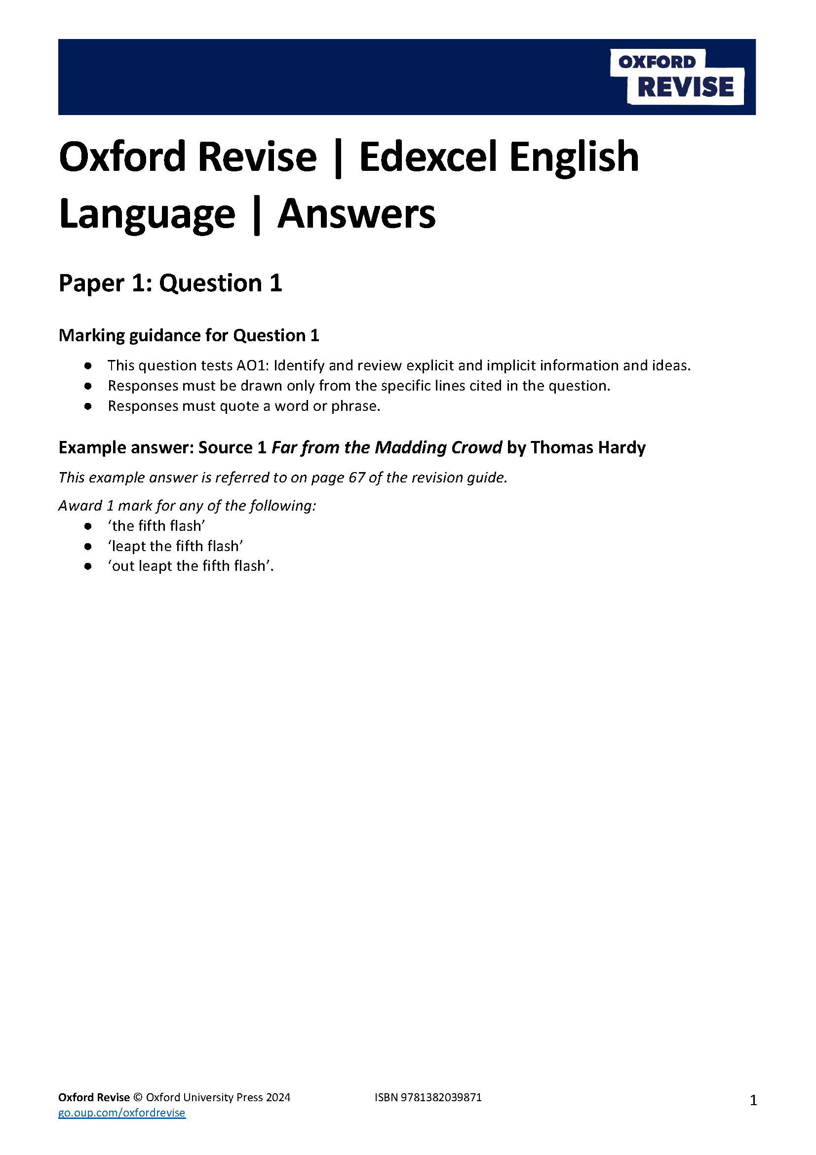 Oxford Revise Edexcel GCSE English Language Component 1 Answers