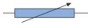 A horizontal line, part of which is enclosed within a rectangle. The line is not visible inside the rectangle. A diagonal arrow pointing to the top right passes through the rectangle. Connection lines extend to the left and right of the rectangle.