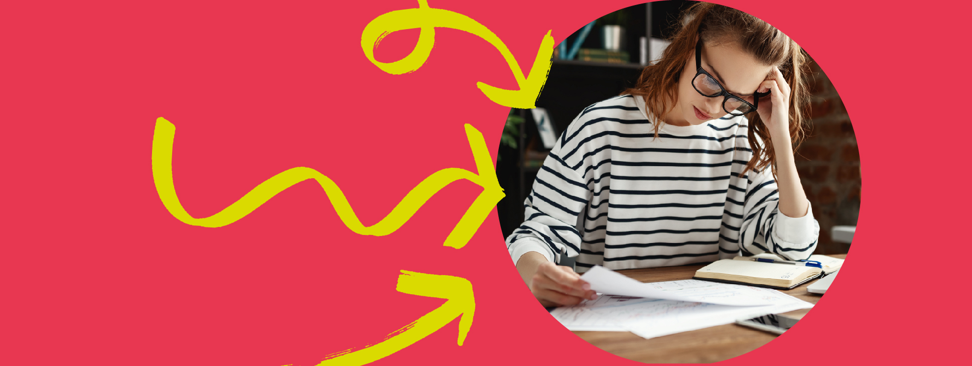 Circular image of female student concentrating on her studies. Image includes Oxford Revise branding