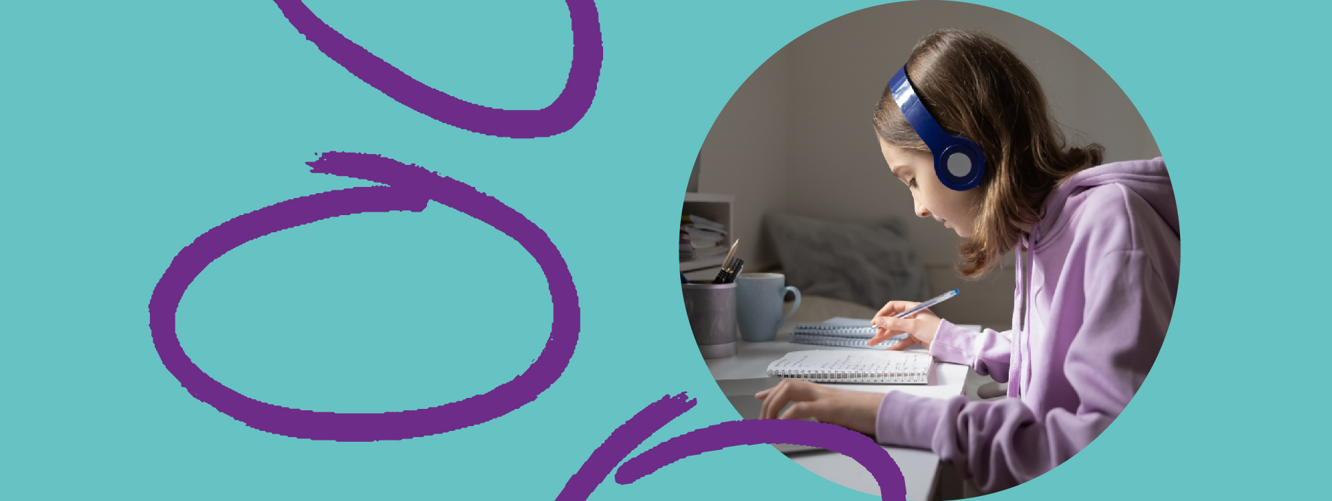 Circular image of female revising for exams with Oxford Revise branding