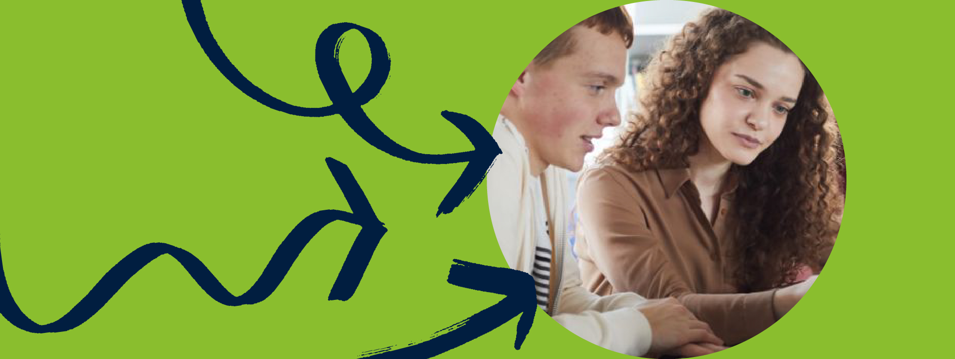 Circular image of male and female revising for exams with Oxford Revise branding